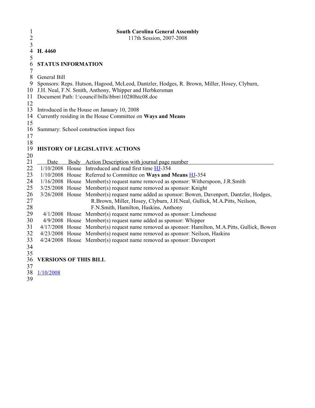 2007-2008 Bill 4460: School Construction Impact Fees - South Carolina Legislature Online