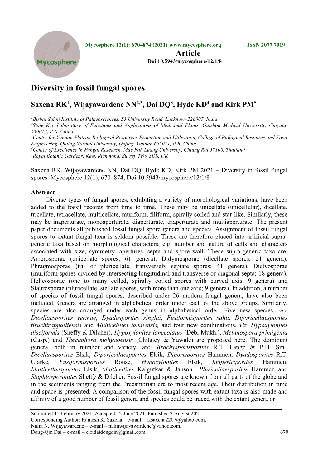 Diversity in Fossil Fungal Spores Article