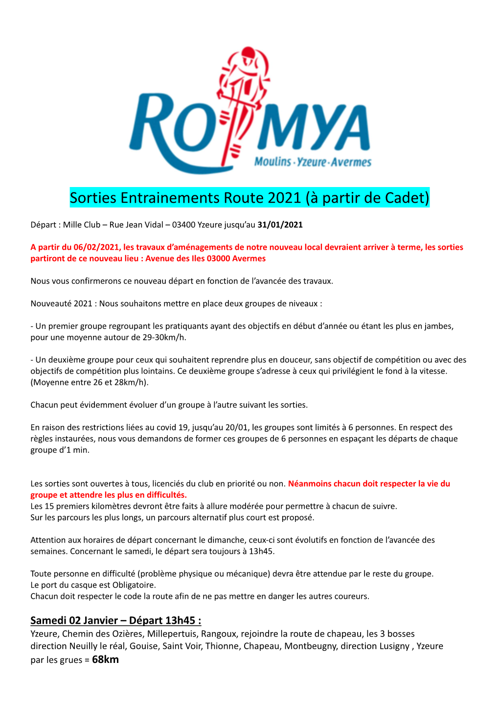 Sorties Entrainements Romya 2021