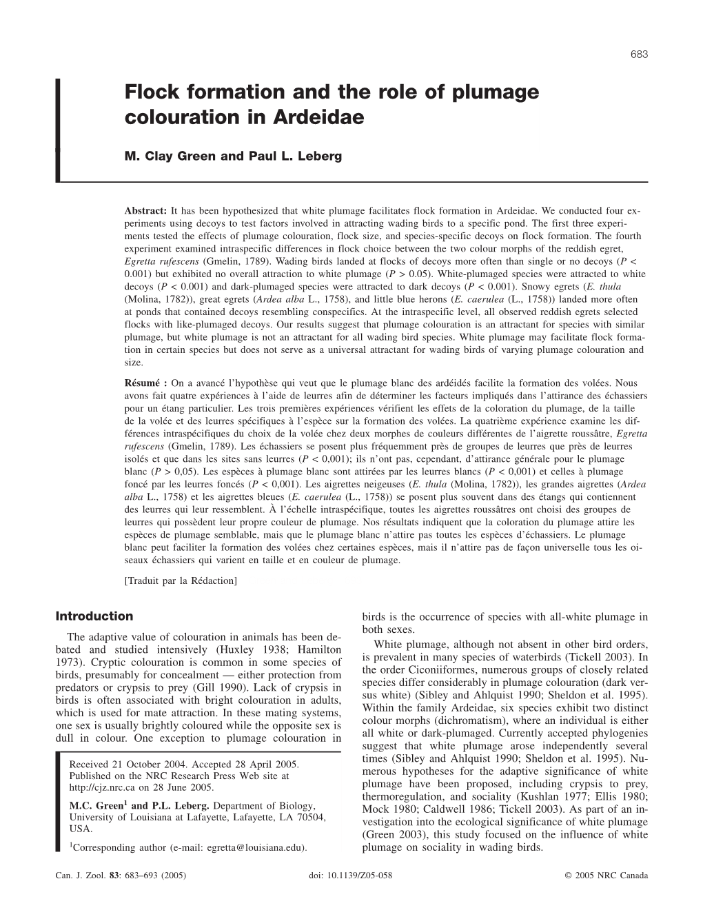 Flock Formation and the Role of Plumage Colouration in Ardeidae