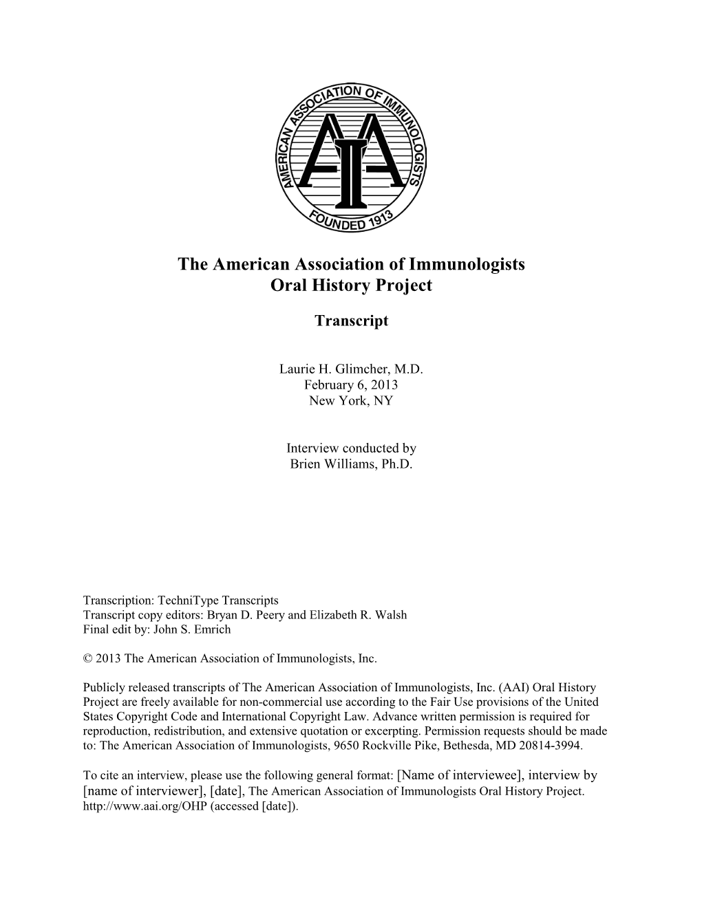 The American Association of Immunologists Oral History Project