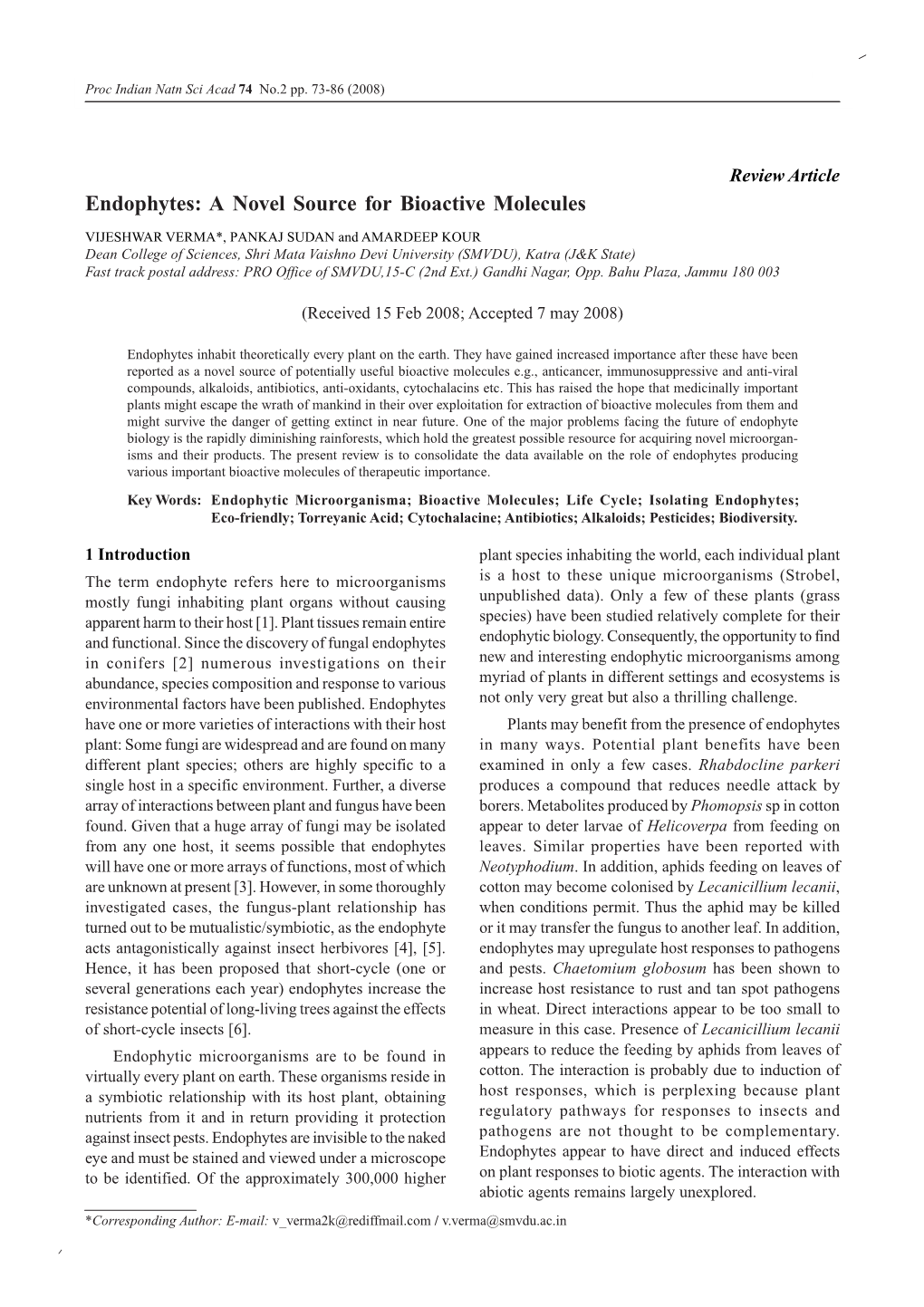 Endophytes: a Novel Source for Bioactive Molecules