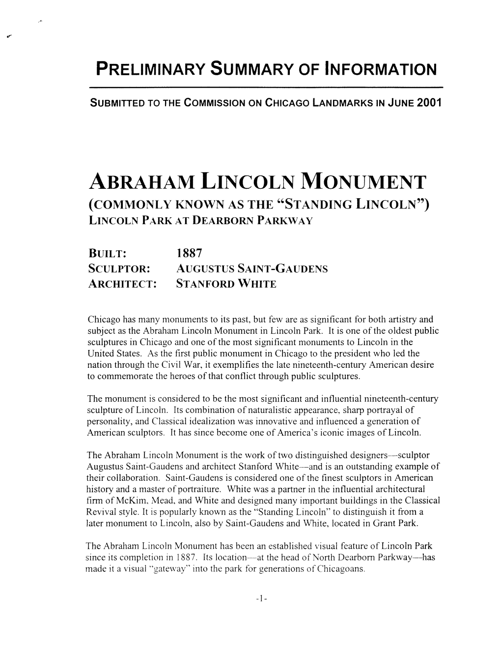 Abraham Lincoln Monument (Commonly Known As the 