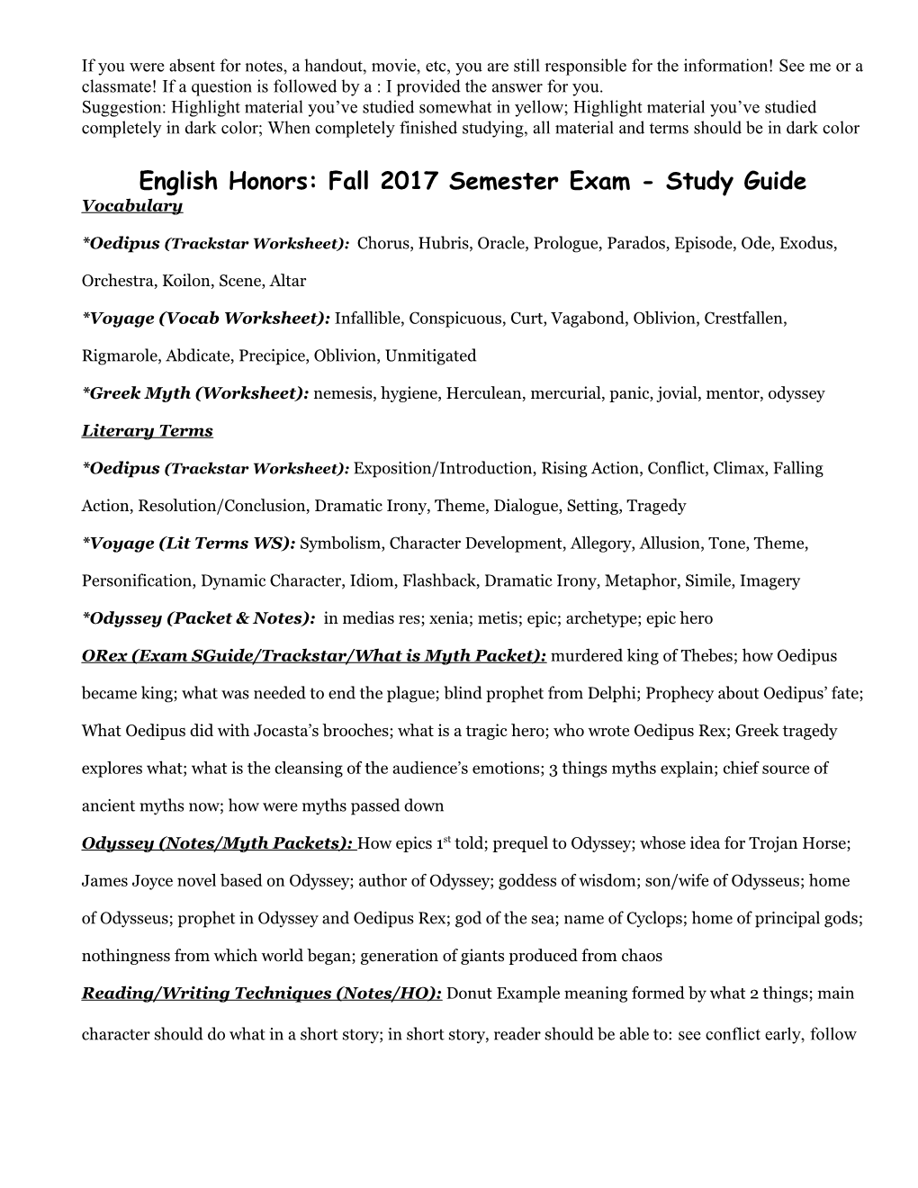 English: Fall Semester Exam s1