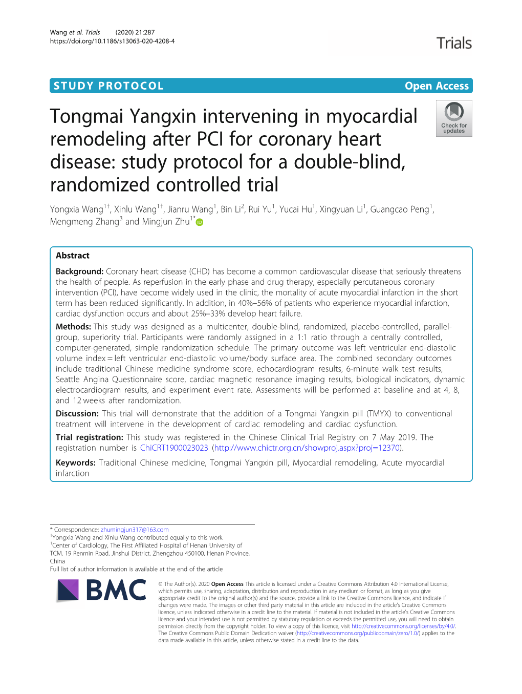 Tongmai Yangxin Intervening in Myocardial Remodeling After PCI For