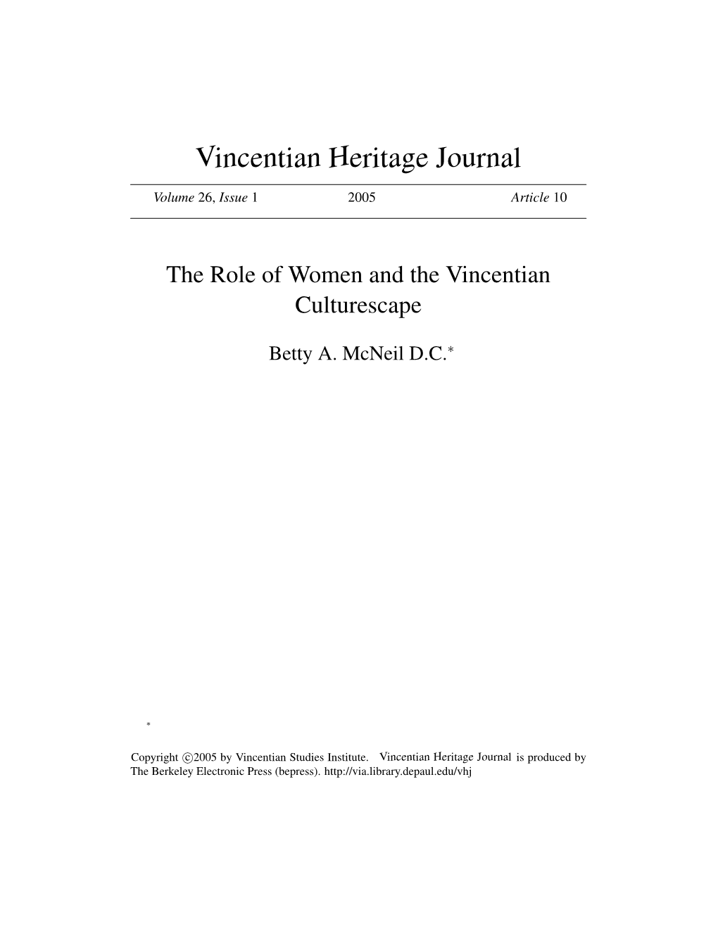 “The Role of Women and the Vincentian