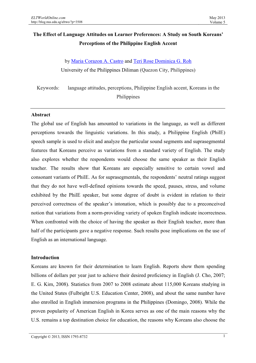 The Effect of Language Attitudes on Learner Preferences: a Study on South Koreans’ Perceptions of the Philippine English Accent