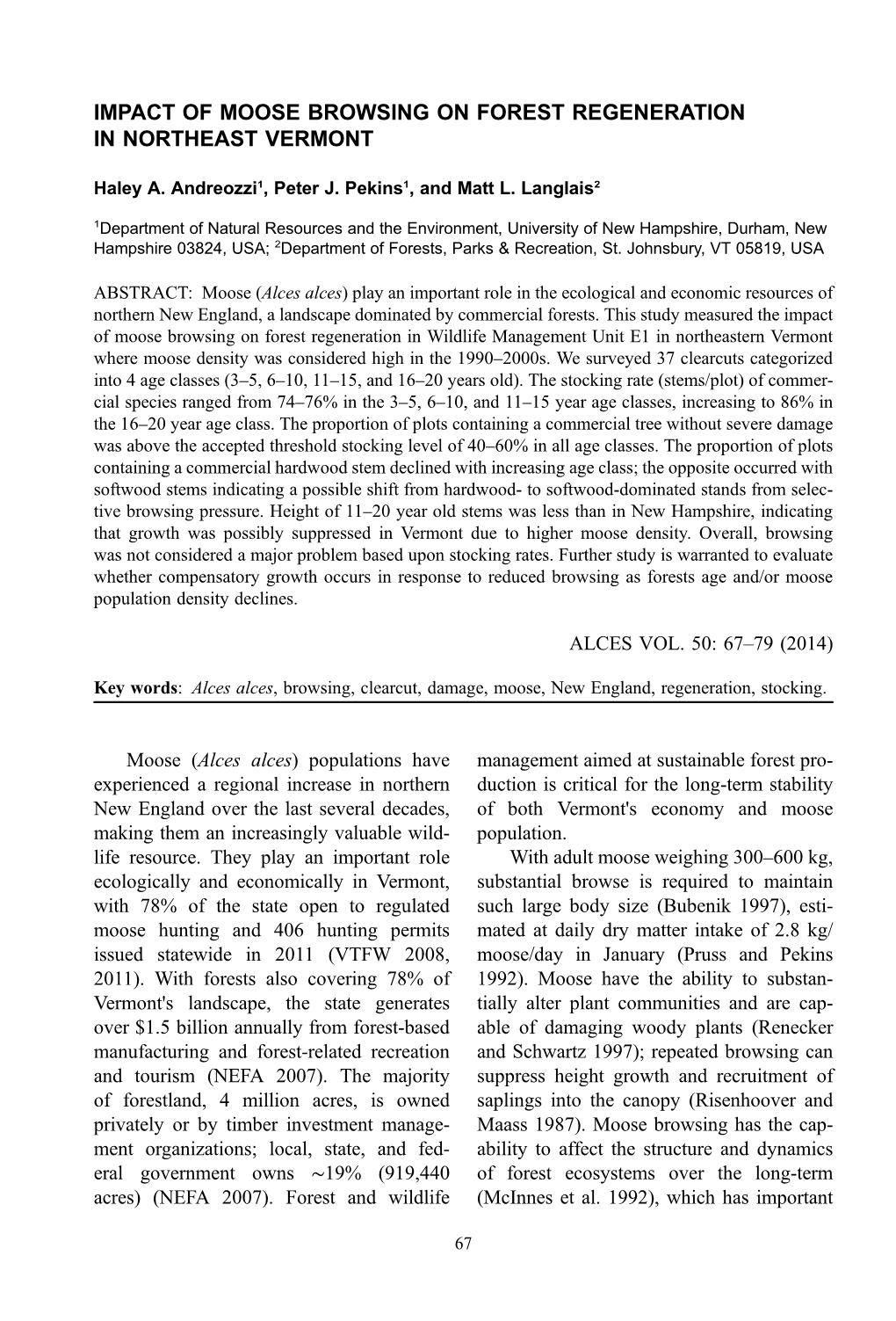 Impact of Moose Browsing on Forest Regeneration in Northeast Vermont