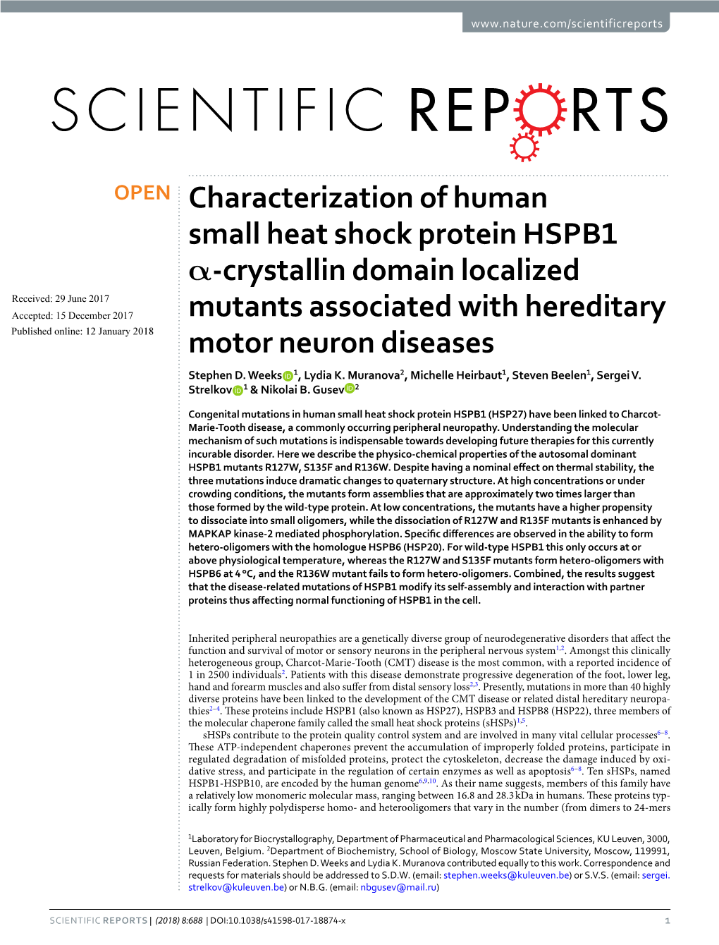 Characterization of Human Small Heat Shock Protein HSPB1 Α-Crystallin Domain Localized Mutants Associated with Hereditary Motor