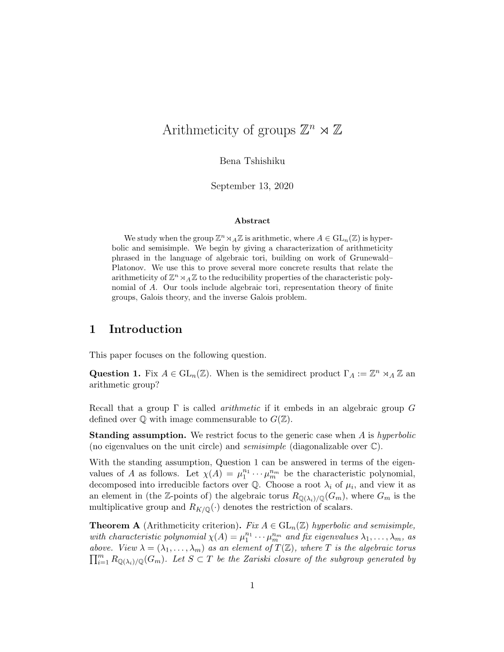 Arithmeticity of Groups Zn Z