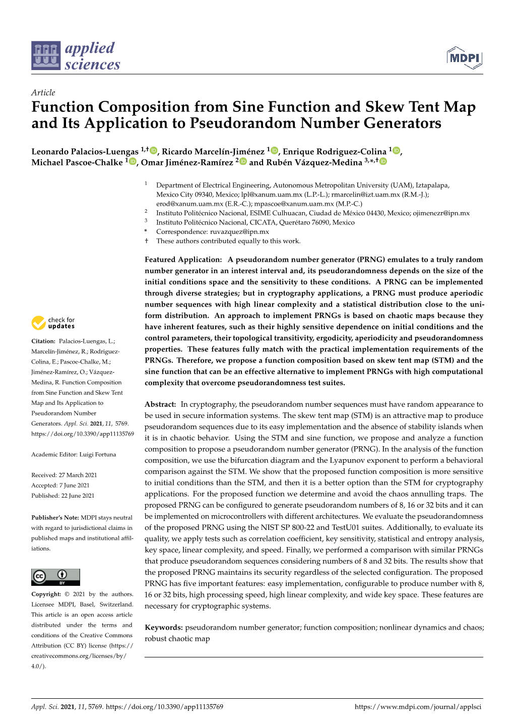 Function Composition from Sine Function and Skew Tent Map and Its Application to Pseudorandom Number Generators