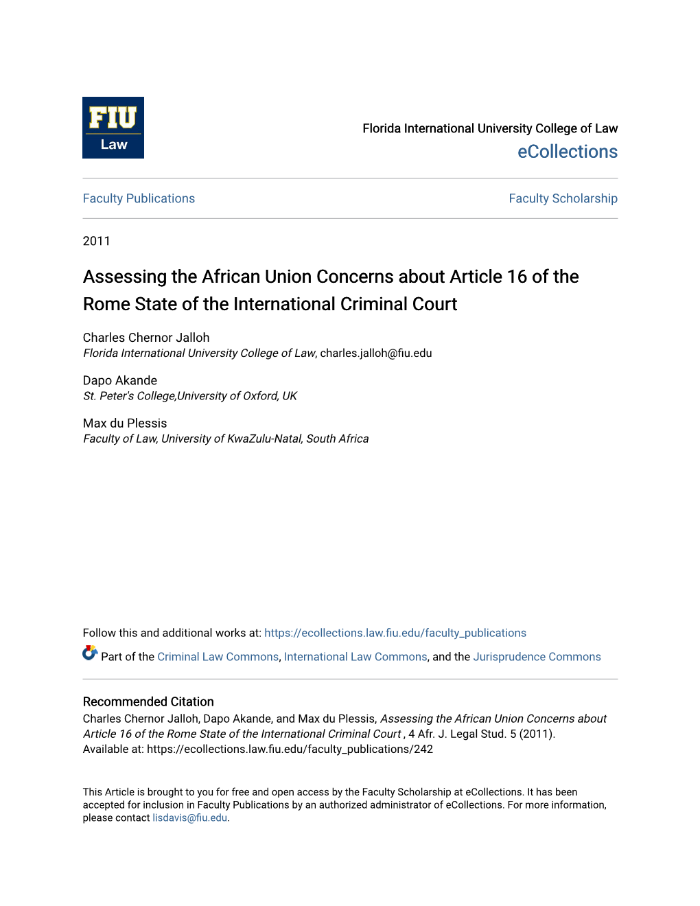Assessing the African Union Concerns About Article 16 of the Rome State of the International Criminal Court