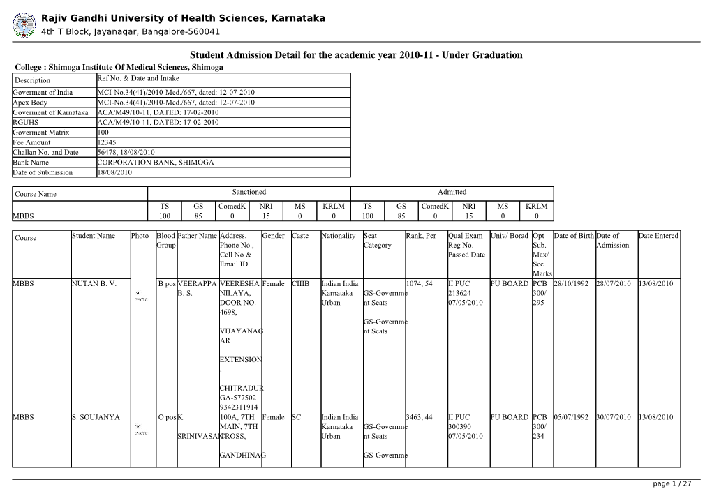 Rajiv Gandhi University of Health Sciences, Karnataka 4Th T Block, Jayanagar, Bangalore-560041