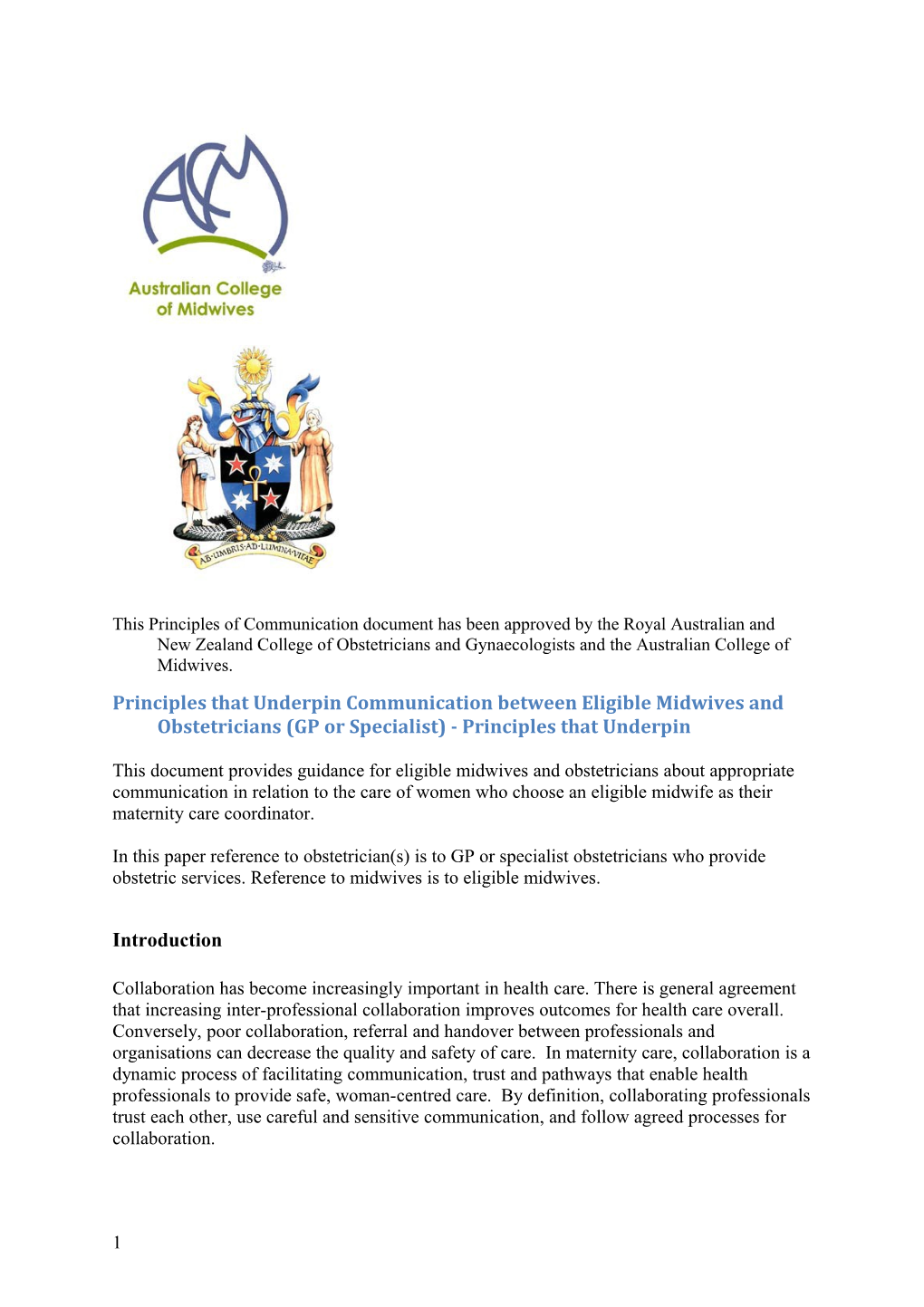 This Principles of Communication Document Has Been Approved by the Royal Australian And