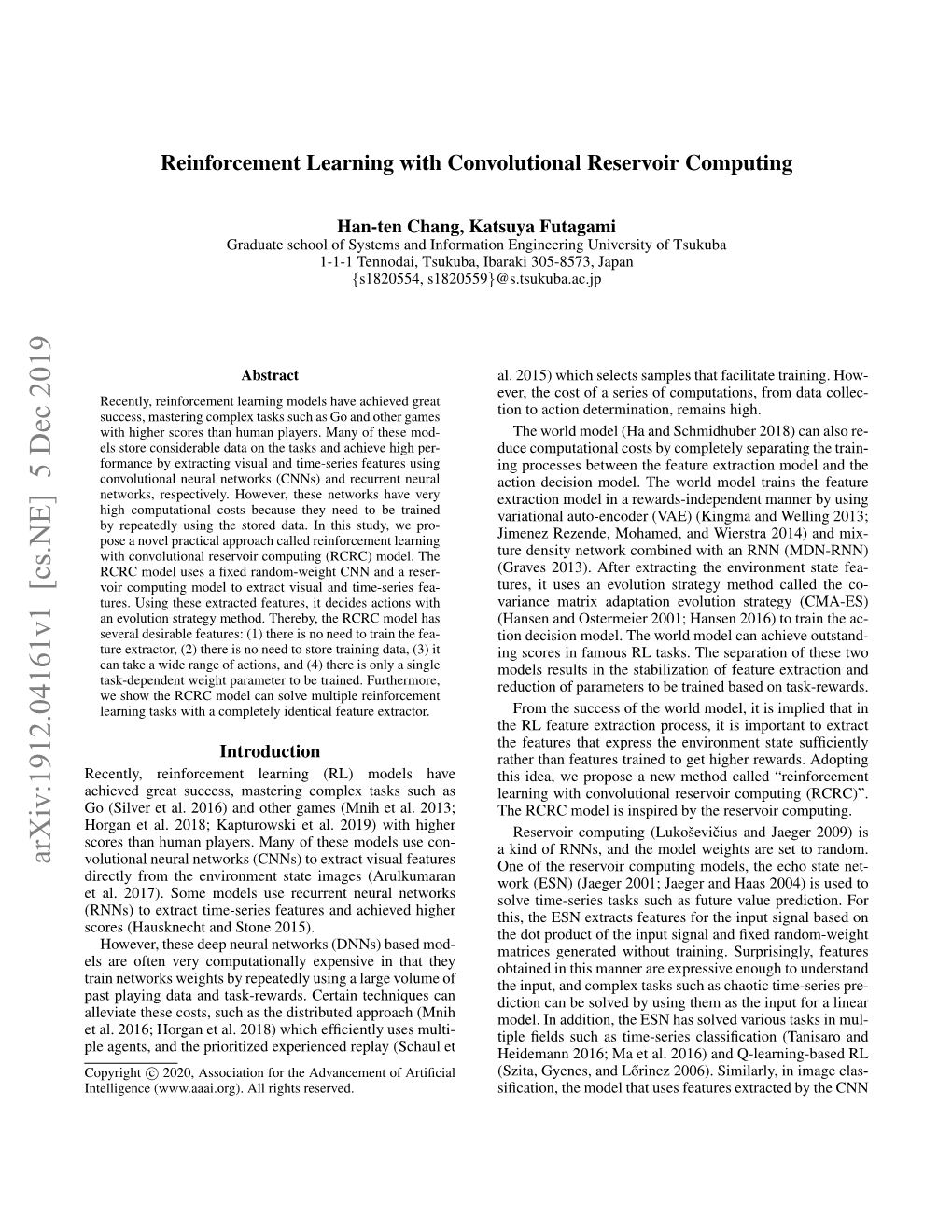 Reinforcement Learning with Convolutional Reservoir Computing