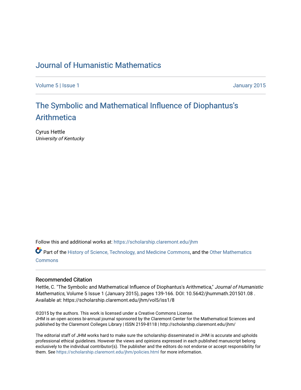 The Symbolic and Mathematical Influence of Diophantus's Arithmetica