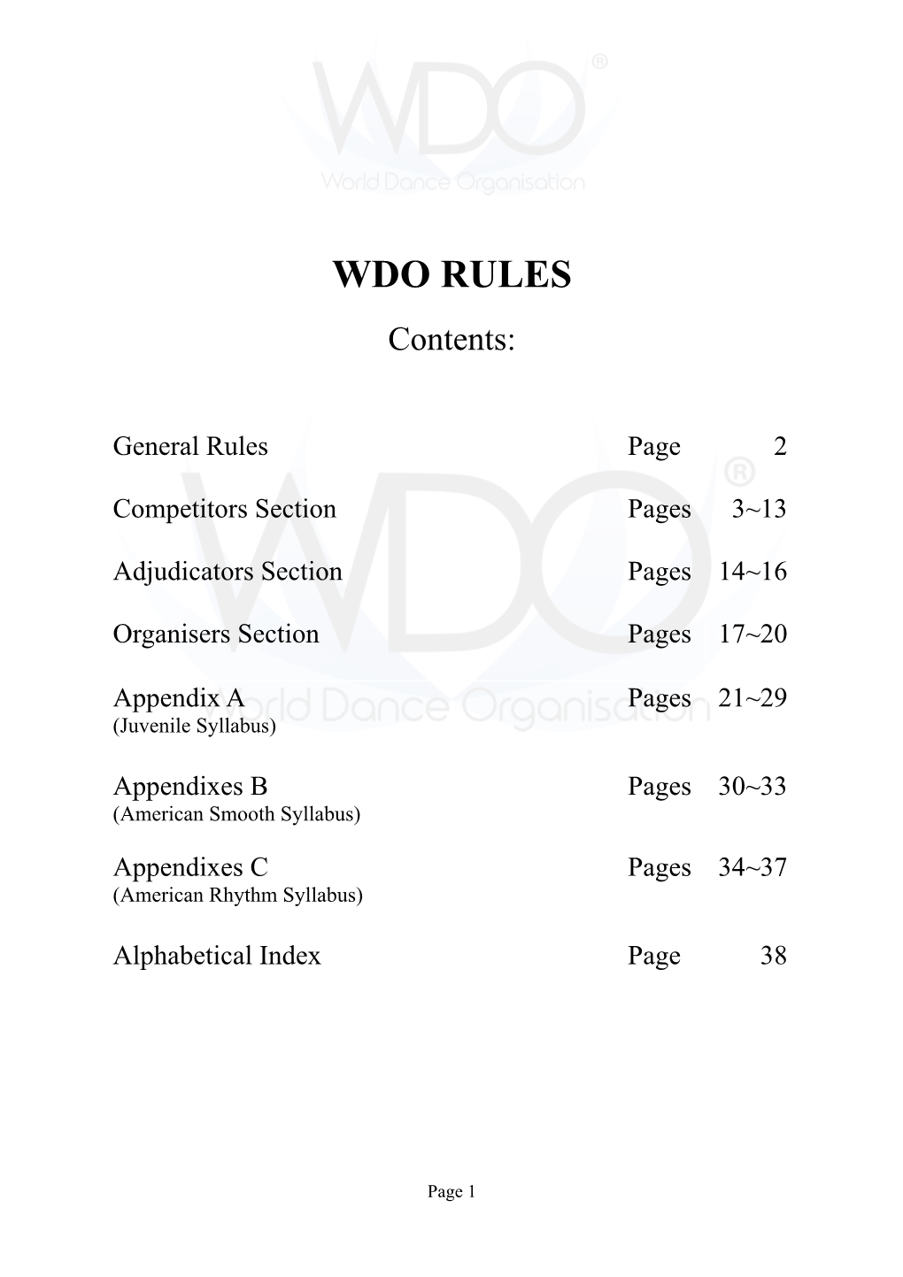 WDO RULES Contents