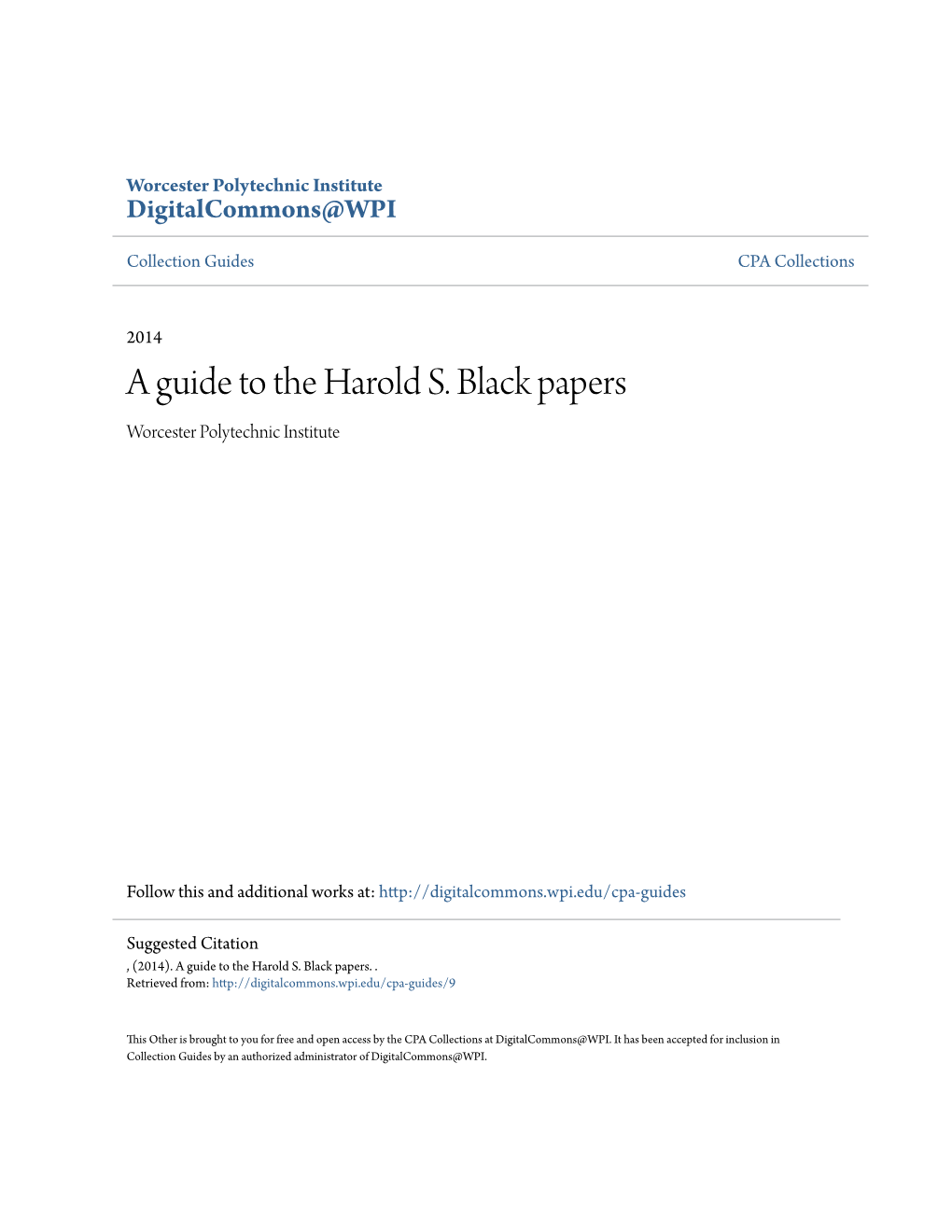 A Guide to the Harold S. Black Papers Worcester Polytechnic Institute