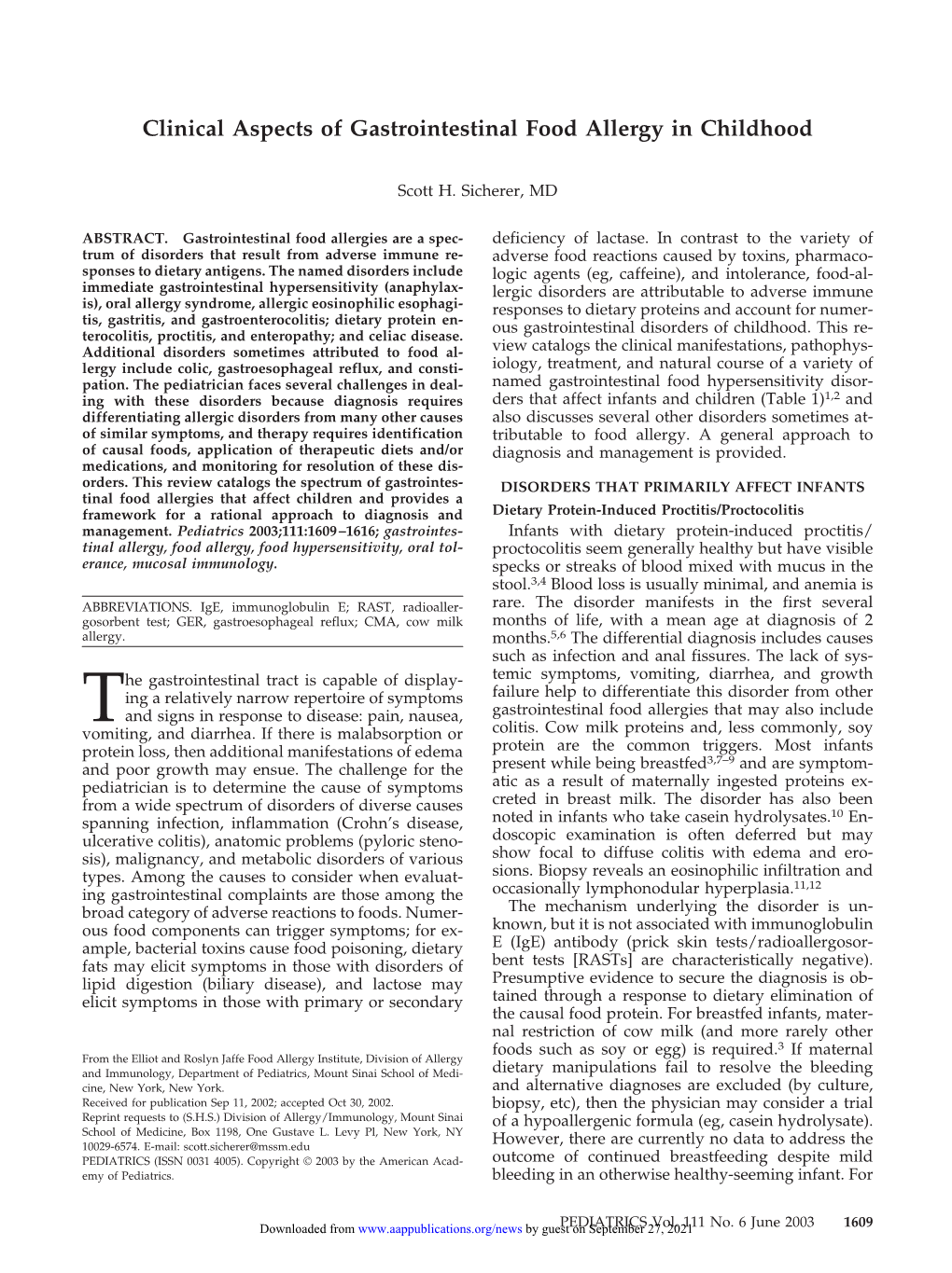 Clinical Aspects of Gastrointestinal Food Allergy in Childhood