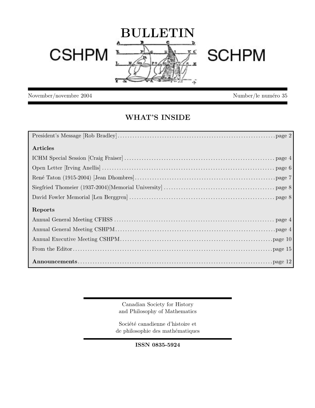 CSHPM Bulletin, November 2004