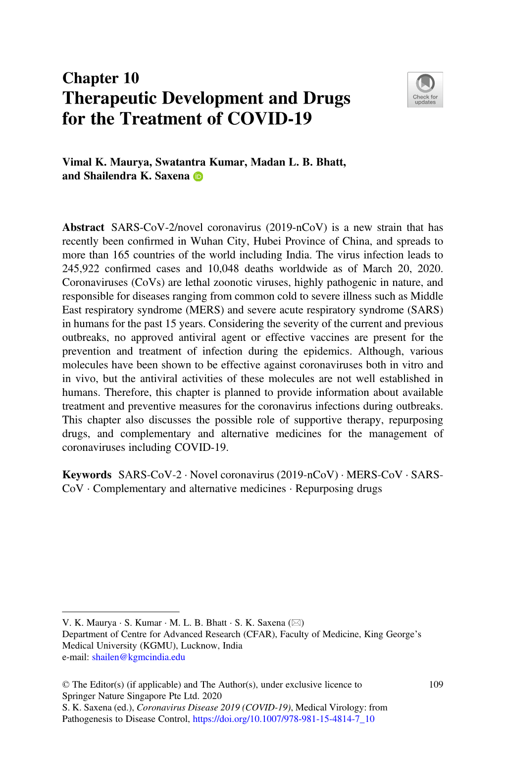 Therapeutic Development and Drugs for the Treatment of COVID-19