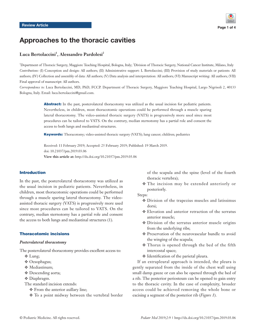 Approaches to the Thoracic Cavities