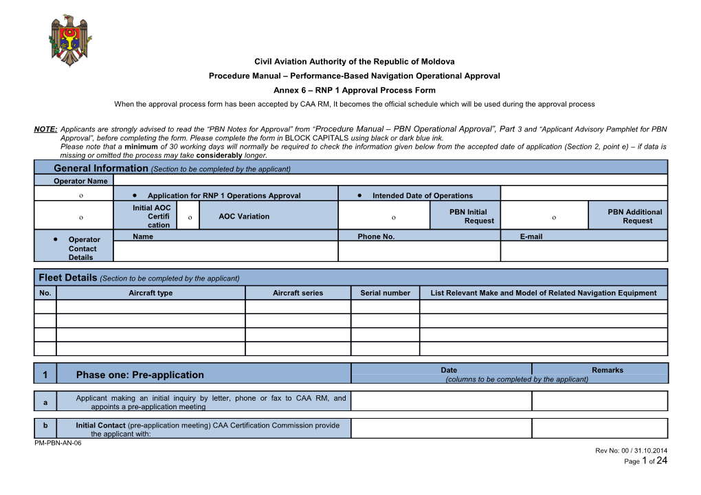 NOTE: Applicants Are Strongly Advised to Read the PBN Notes for Approval from Procedure