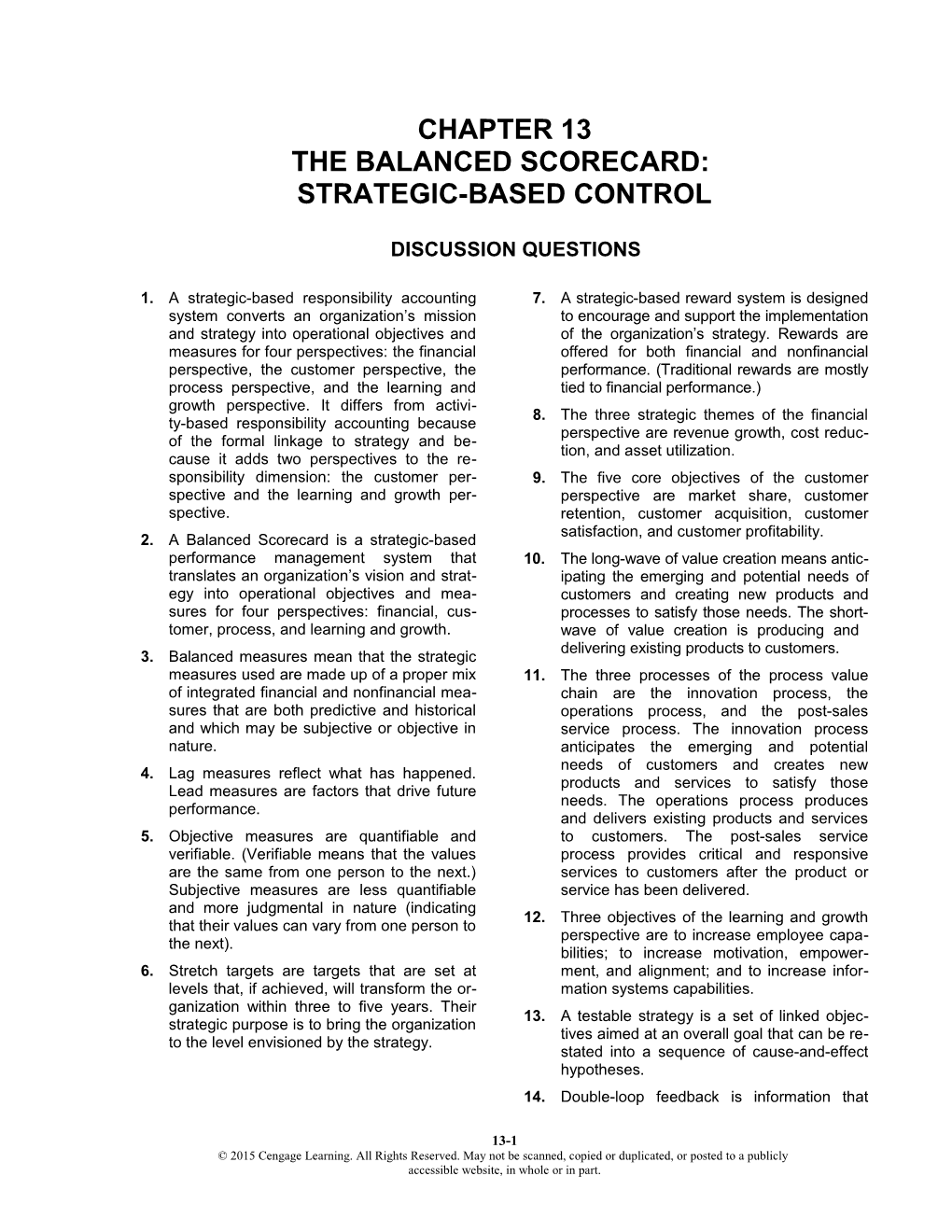 Chapter 15: the Balanced Scorecard: Strategic-Based Control