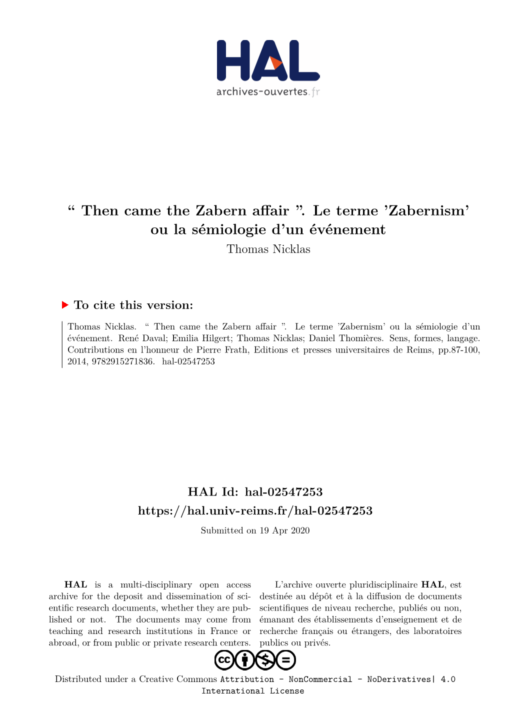 'Zabernism' Ou La Sémiologie D'un Événement