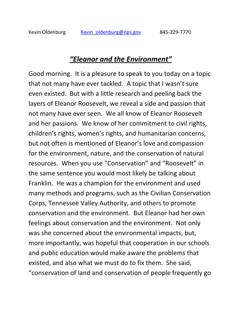 “Eleanor and the Environment” Good Morning