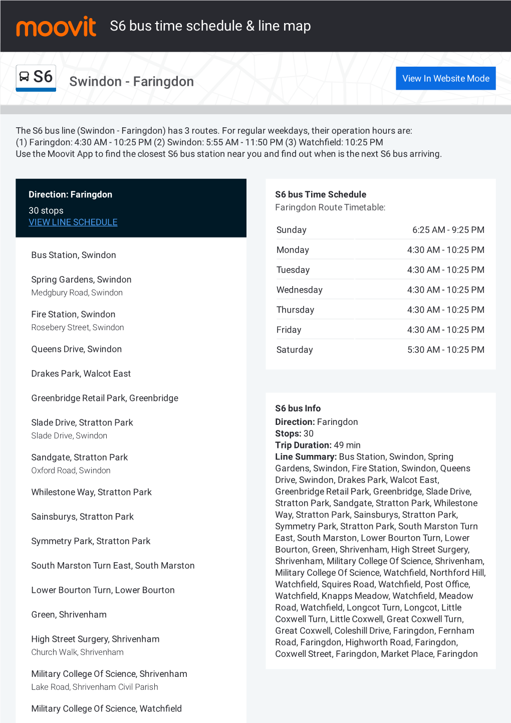 S6 Bus Time Schedule & Line Route