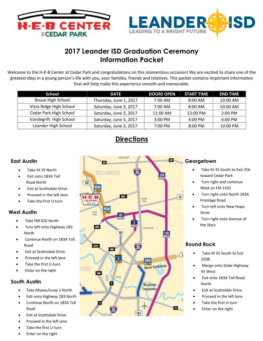 2017 Leander ISD Graduation Ceremony Information Packet