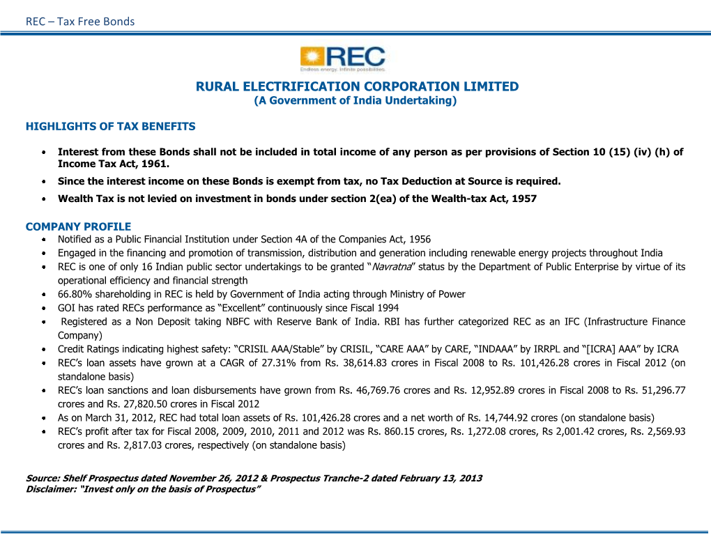 REC – Tax Free Bonds