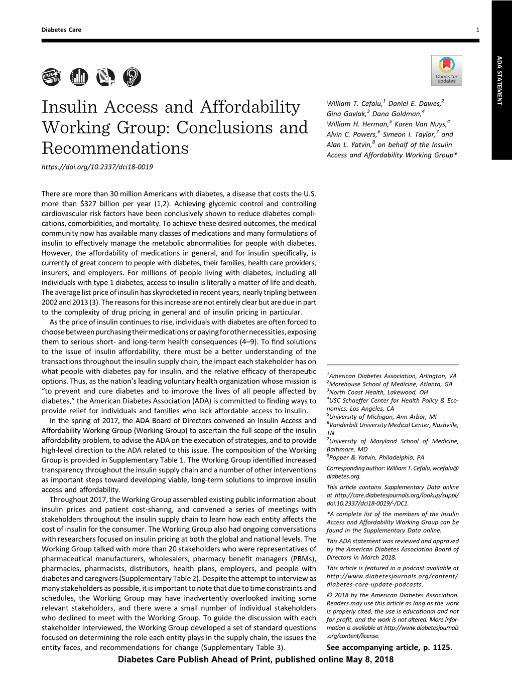 Insulin Access and Affordability Working Group