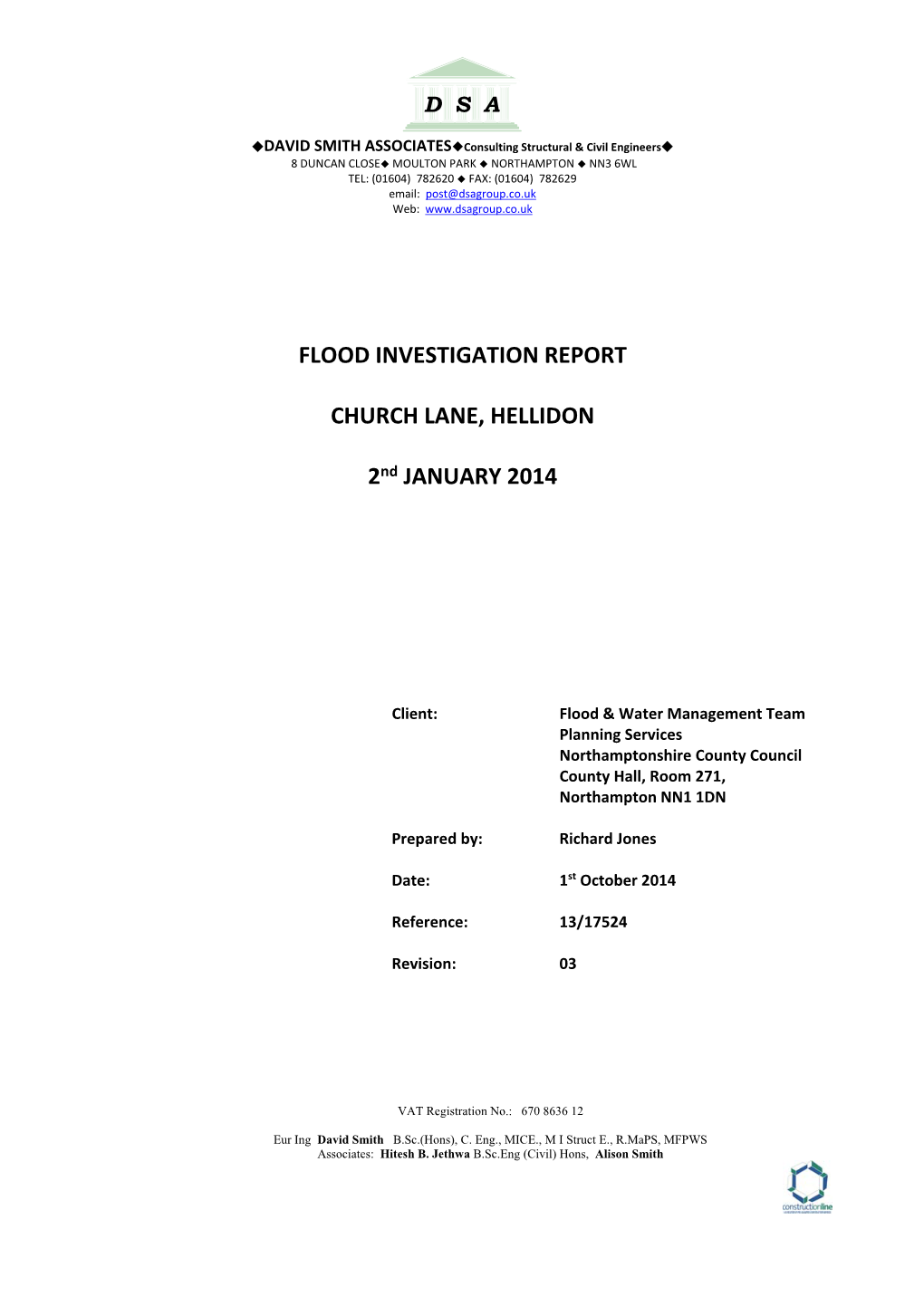 FLOOD INVESTIGATION REPORT CHURCH LANE, HELLIDON 2Nd