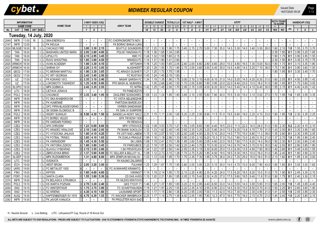 Midweek Regular Coupon 14/07/2020 09:39 1 / 3