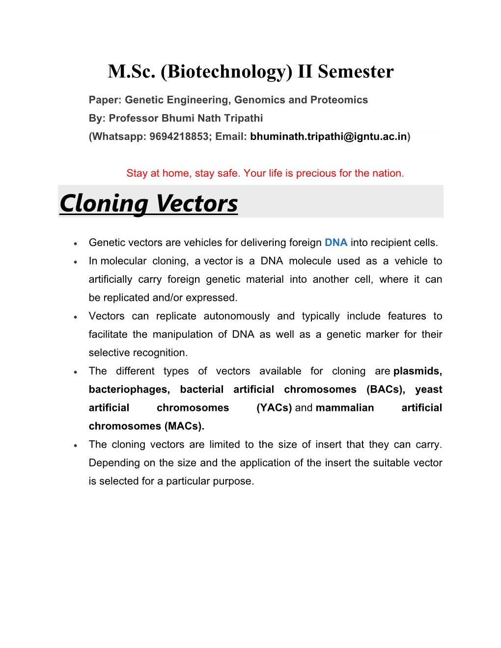 Cloning Vectors