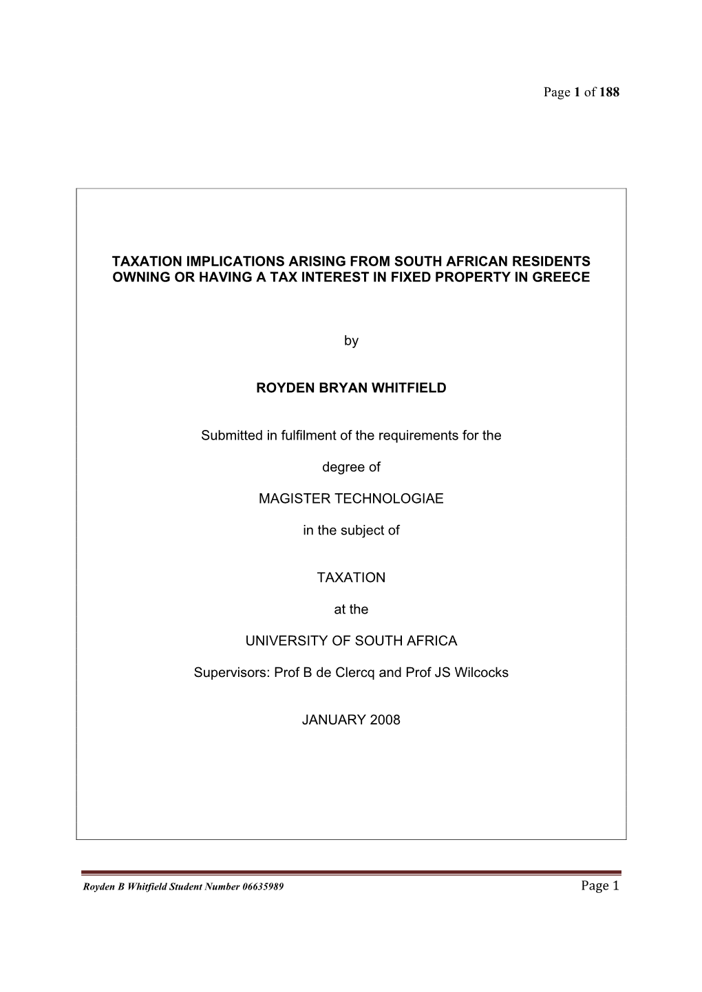 Page 1 of 188 Page 1 TAXATION IMPLICATIONS ARISING FROM