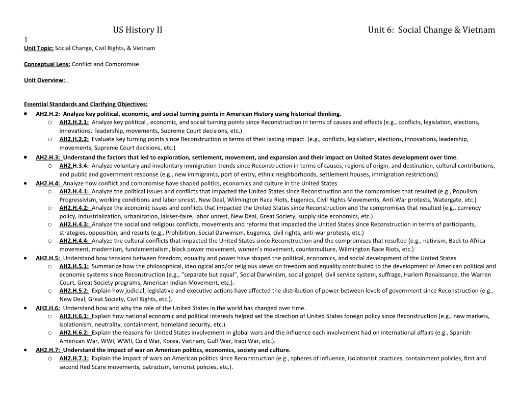 US History II Unit 6: Social Change & Vietnam