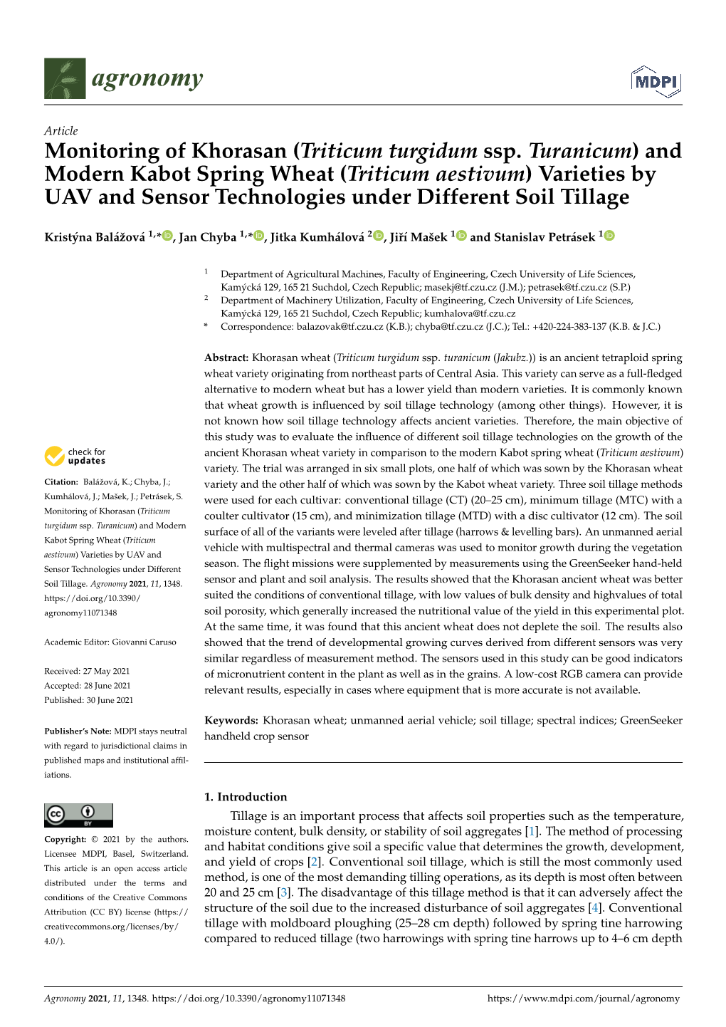 Monitoring of Khorasan (Triticum Turgidum Ssp. Turanicum)