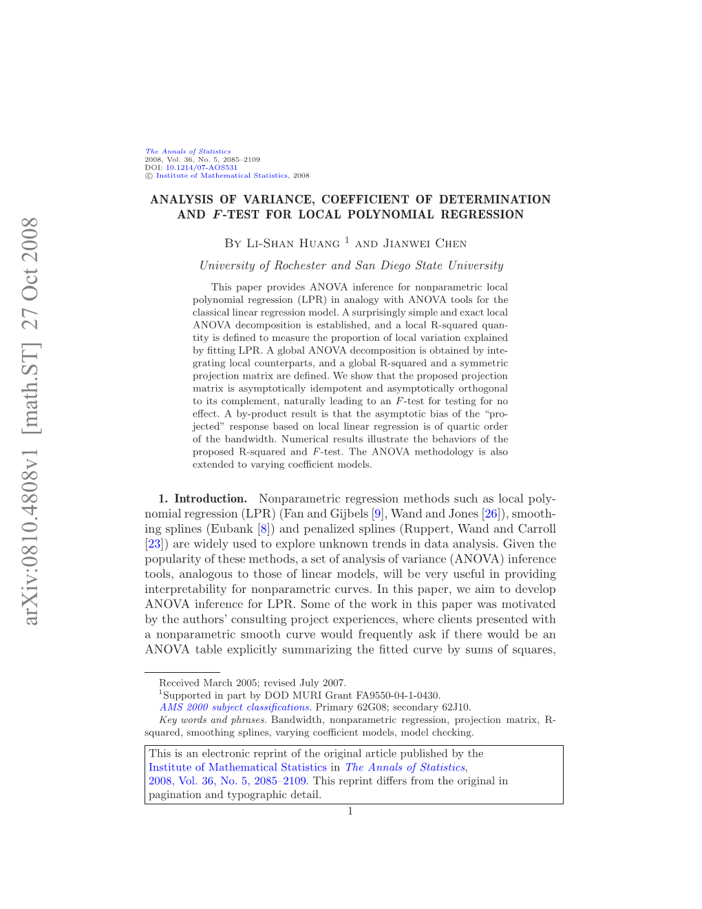 Analysis of Variance, Coefficient of Determination and F-Test for Local Polynomial Regression