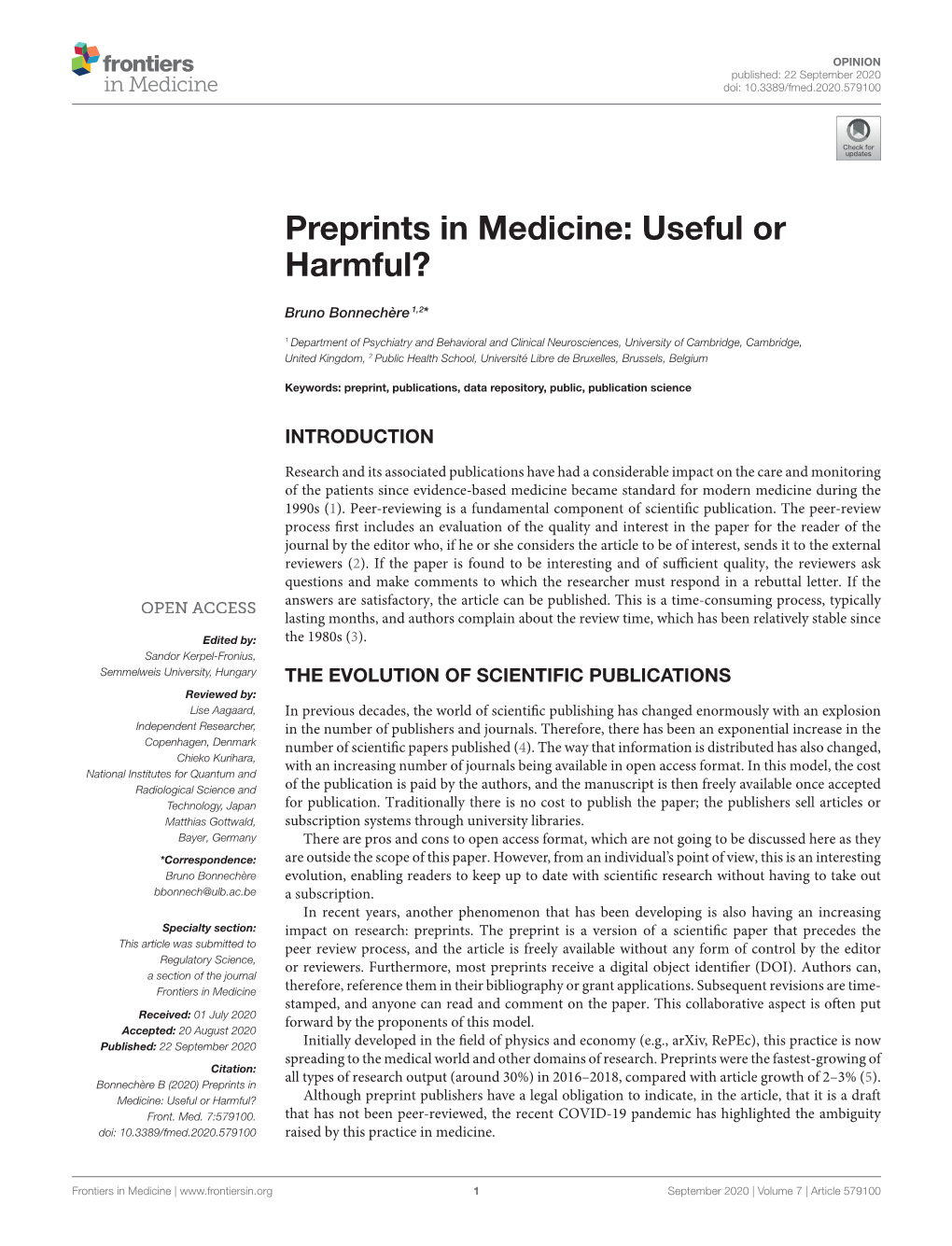 Preprints in Medicine: Useful Or Harmful?