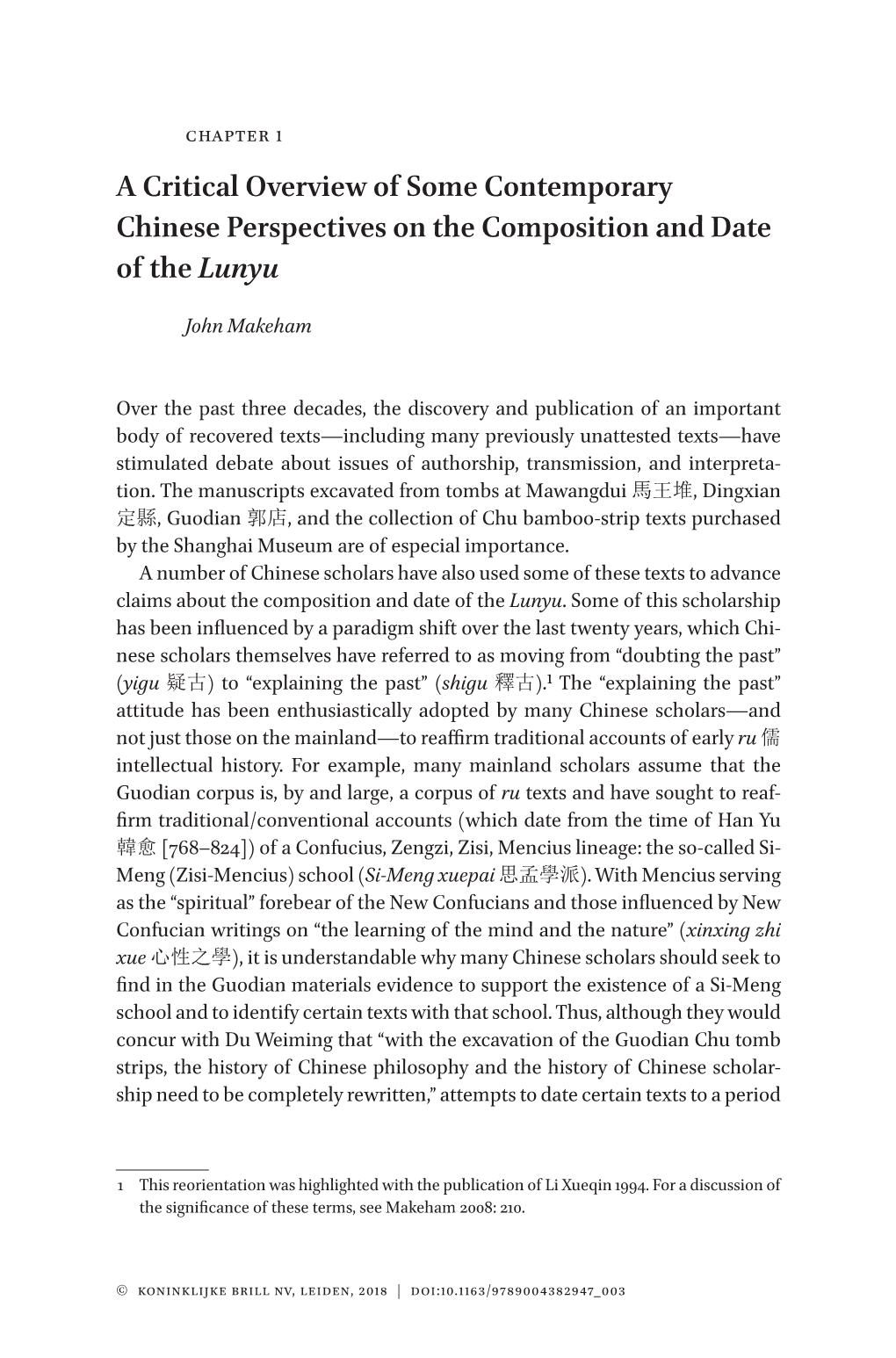 A Critical Overview of Some Contemporary Chinese Perspectives on the Composition and Date of the Lunyu