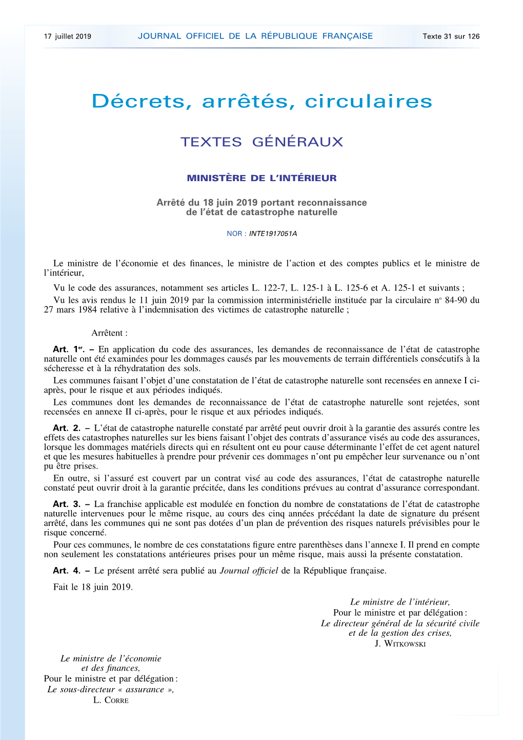 JOURNAL OFFICIEL DE LA RÉPUBLIQUE FRANÇAISE Texte 31 Sur 126