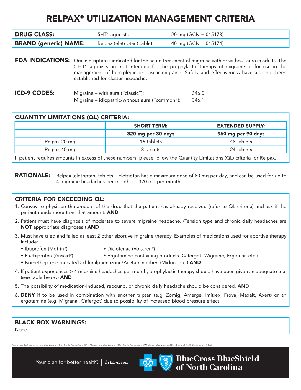 Relpax® Utilization Management Criteria