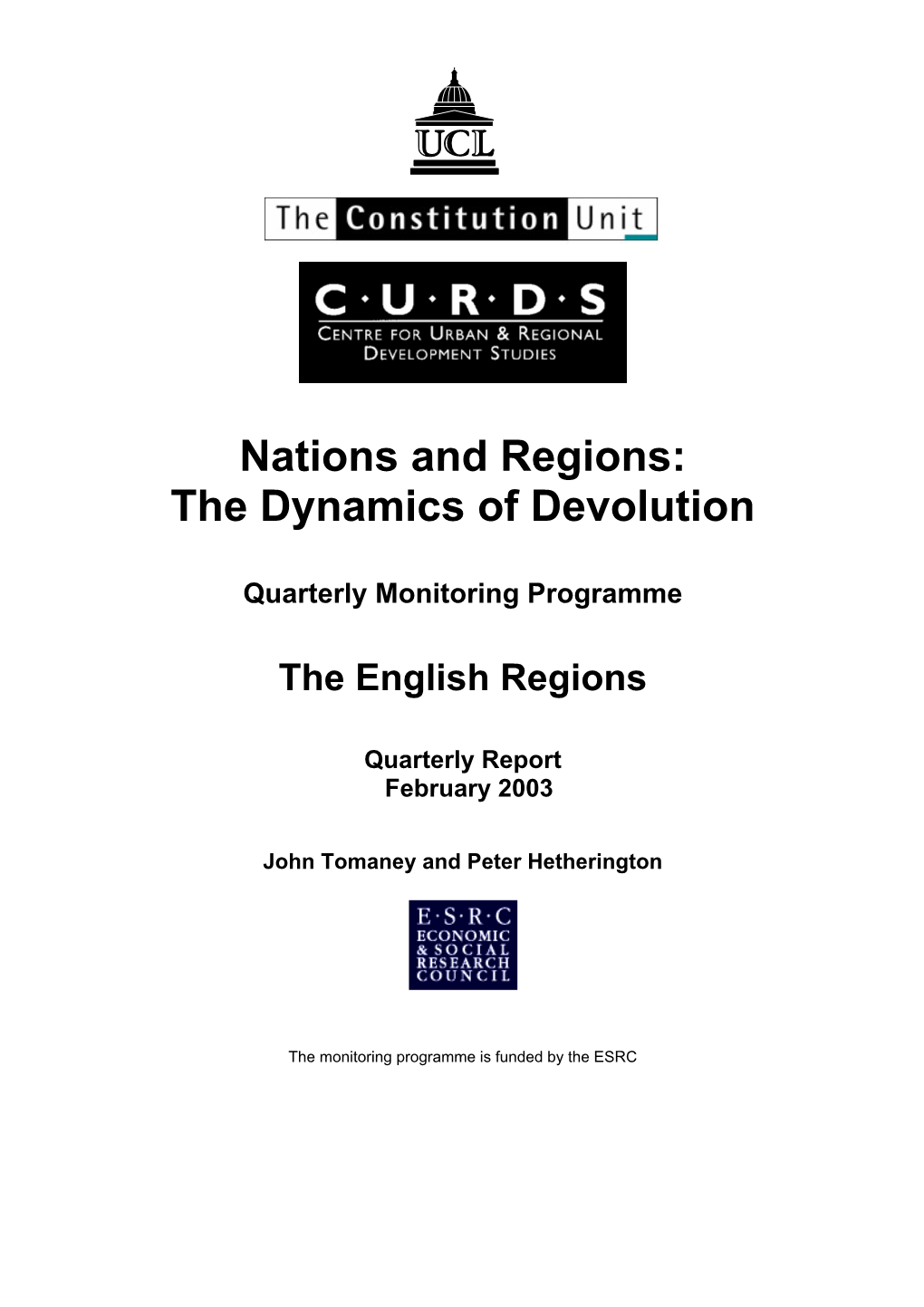 Nations and Regions: the Dynamics of Devolution