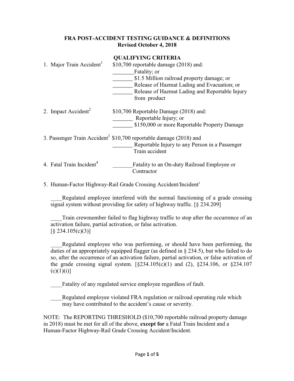 Fra Post-Accident Testing Guidance & Definitions