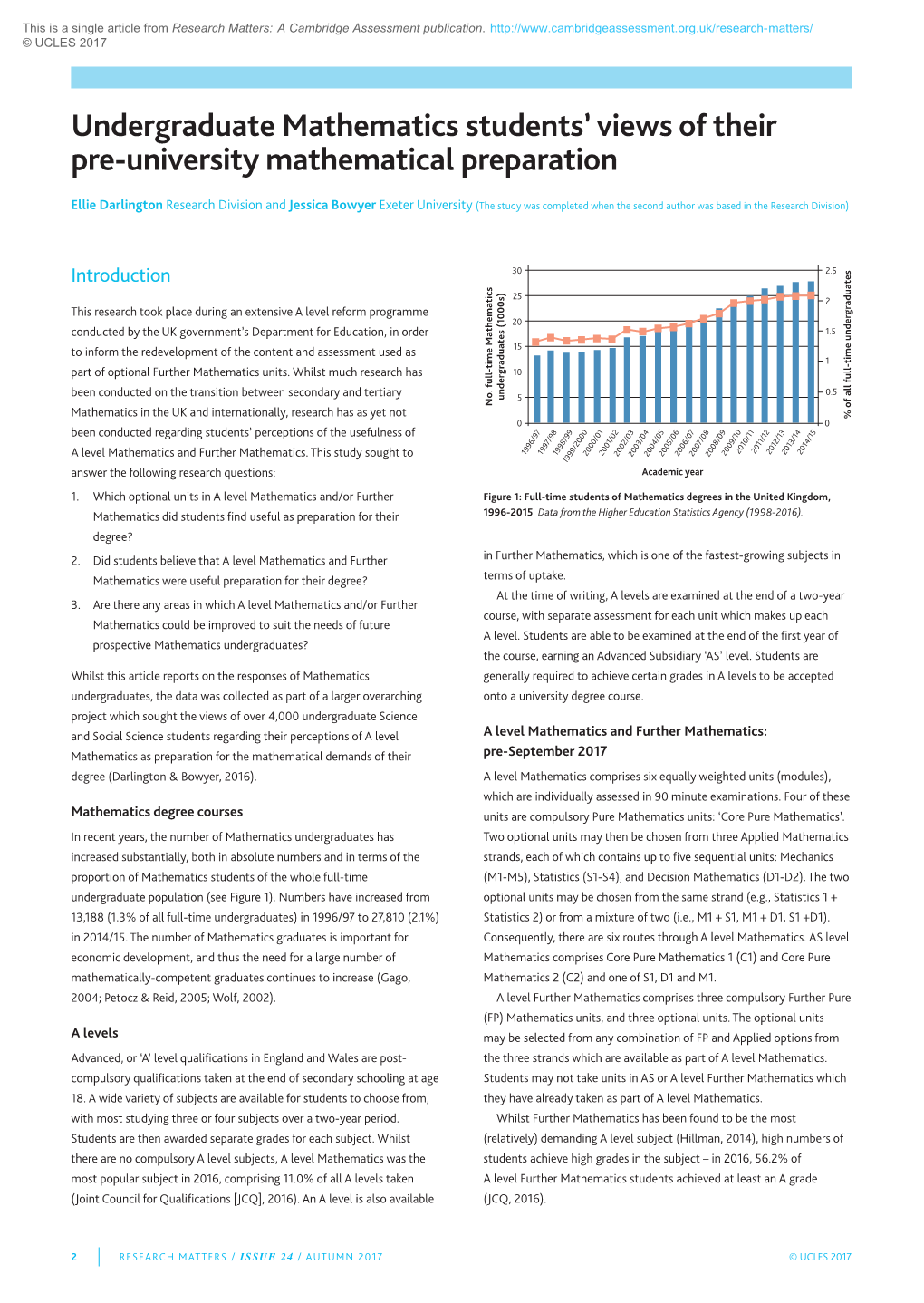 Undergraduate Mathematics Students' Views of Their Pre-University