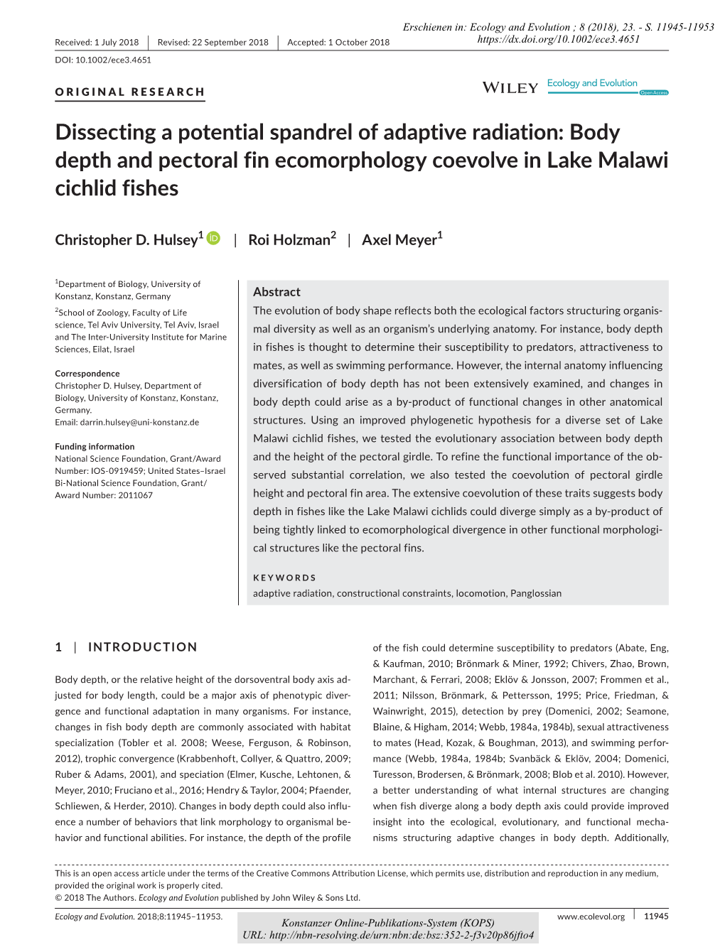 Body Depth and Pectoral Fin Ecomorphology Coevolve in Lake Malawi Cichlid Fishes