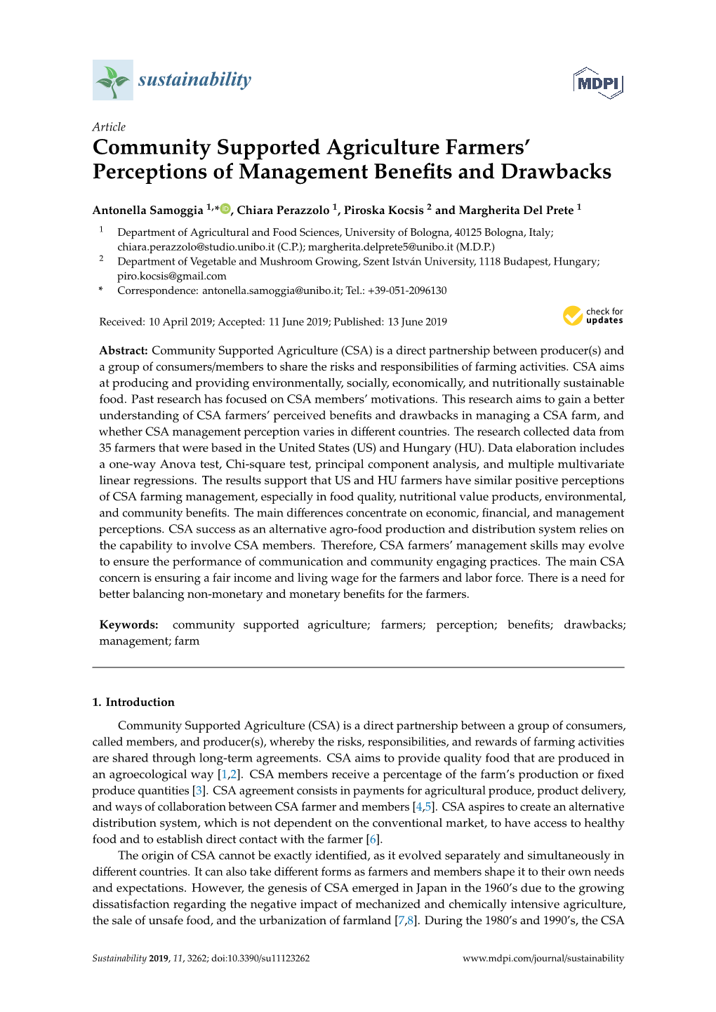 Community Supported Agriculture Farmers' Perceptions Of